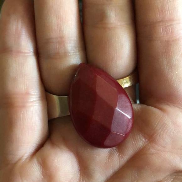 Three Faceted Ruby Red Teardrop Red Jade Beads - Picture 3 of 5
